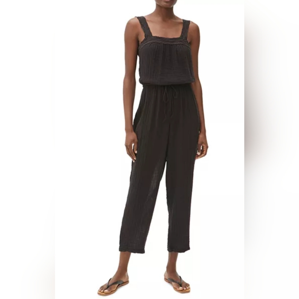 Michael Stars Sz Medium Jodi Jumpsuit 100% Cotton Double Gauze Black NWT